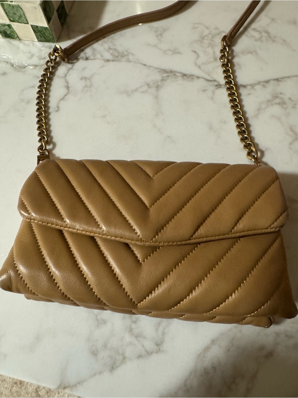 Quince Quilted Chevron Shoulder Bag in Tan